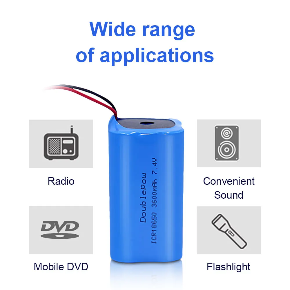 100% oryginalny Doublepow prawdziwa pojemność 7.4v 18650 bateria litowa 3600/5200mAh zestawy akumulatorów megafon głośnik