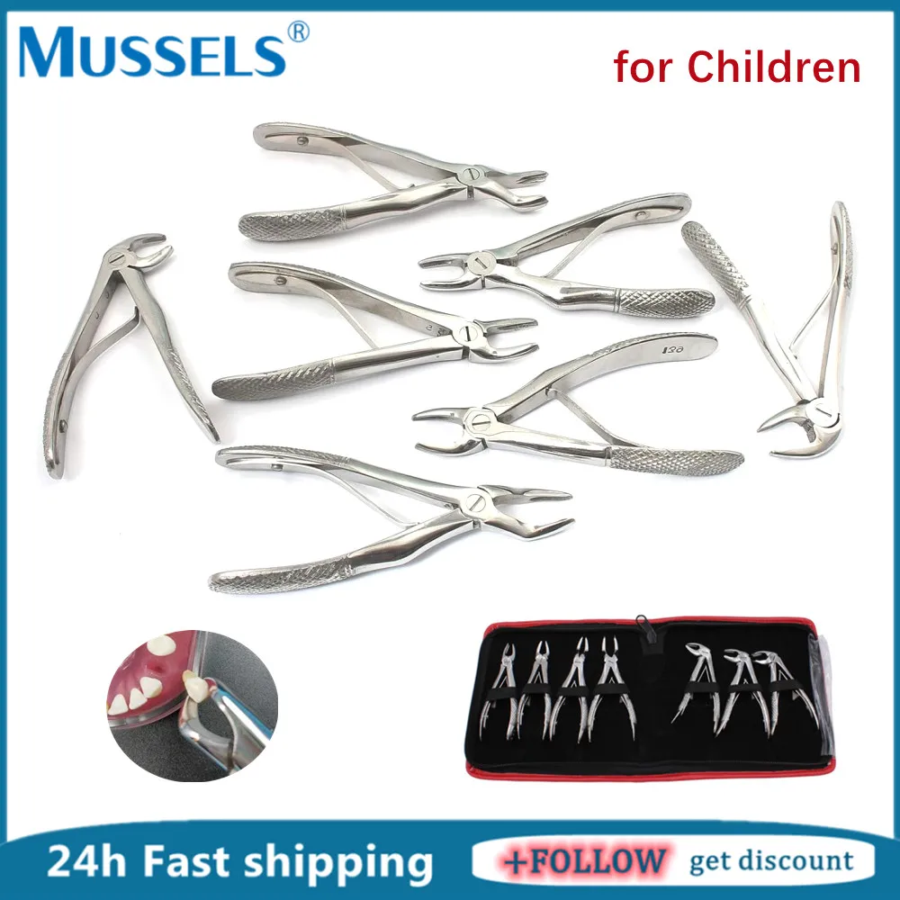 7Pcs/Kit Children Dental Extracting Plier Surgical Tooth Root Extraction Forceps Lift Elevator Stainless Steel Dentistry Tools