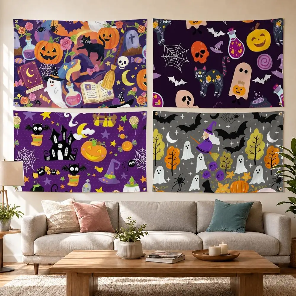 Halloween Purple Magic Ghosts Flags Flag Outdoor Decor Flaga Decorative Home Objects Barber Shop Decoration Garage