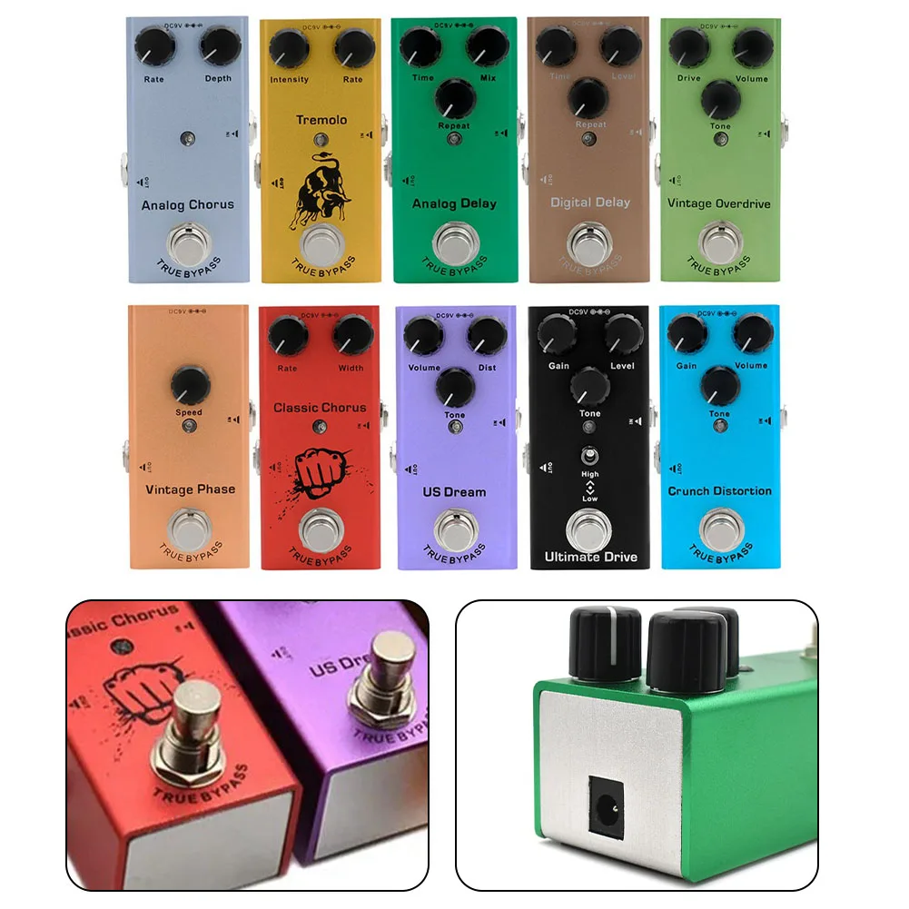 1PC Mini Portable Guitar Effect Pedal Compressor Distortion Overdrive Tuner Chorus Adapter Guitar Bass Pedal Power Supply