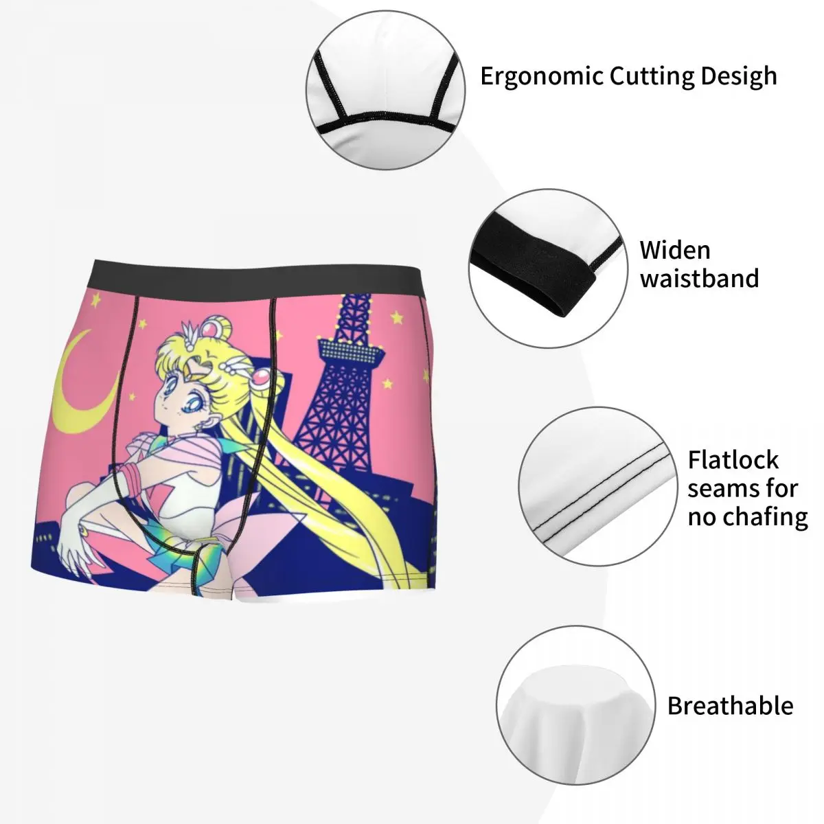 Benutzerdefinierte Super Sailor Moon Boxershorts für Herren, 3D-gedruckte Tokyo City Lights Unterwäsche, Höschen, Slips, Stretch-Unterhose