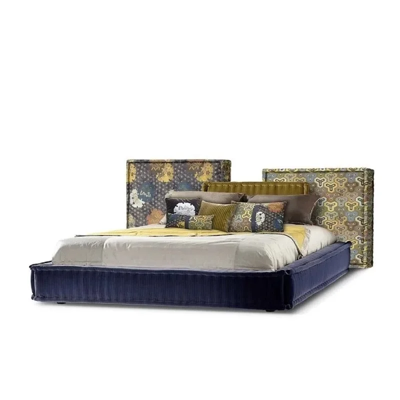 

Кровать из массива дерева для спальни, в стиле интернет-селебрити, дизайнерская, двуспальная, с цветовой гаммой в стиле маджонг.