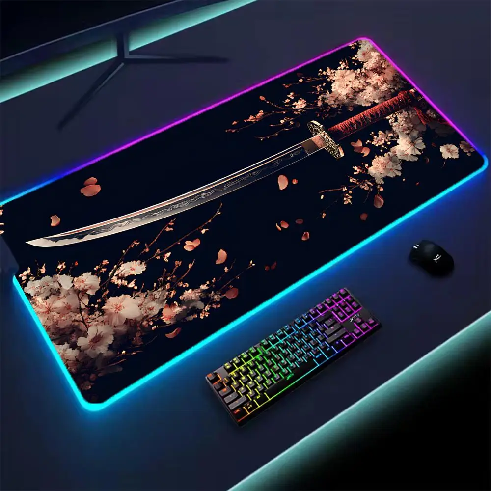 

RGB Mouse pad Samurai sword pattern design LED glow gaming mat rubber anti-slip Desk Mat pc accessories Gaming keypad mousepad