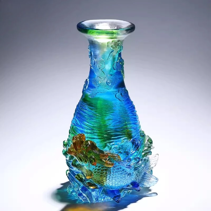 High-end ancient glass vase Yuyue Longmen decorative ornament living room opening housewarming move new