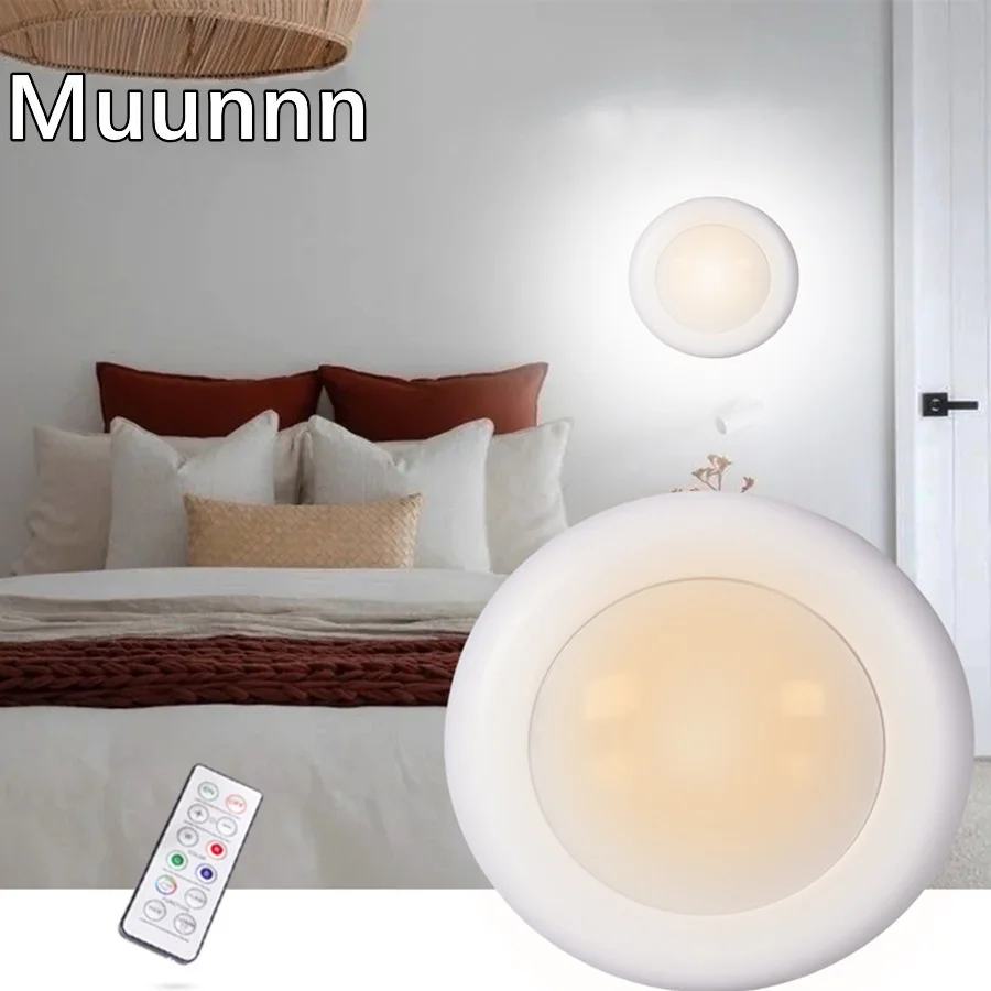 Muunnn RGB Cabinet battery LED Color Lights Dimmable Under Shelf Kitchen Counter Lighting remote controller night light