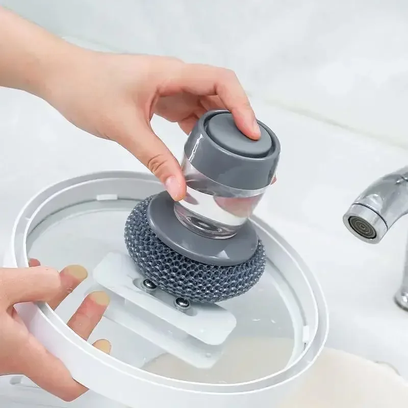 

Kitchen Soap Dispensing Palm Brush Automatic Liquid Adding PET Ball Pot Brush Cleaner Push-type Detergent Tools cleaning