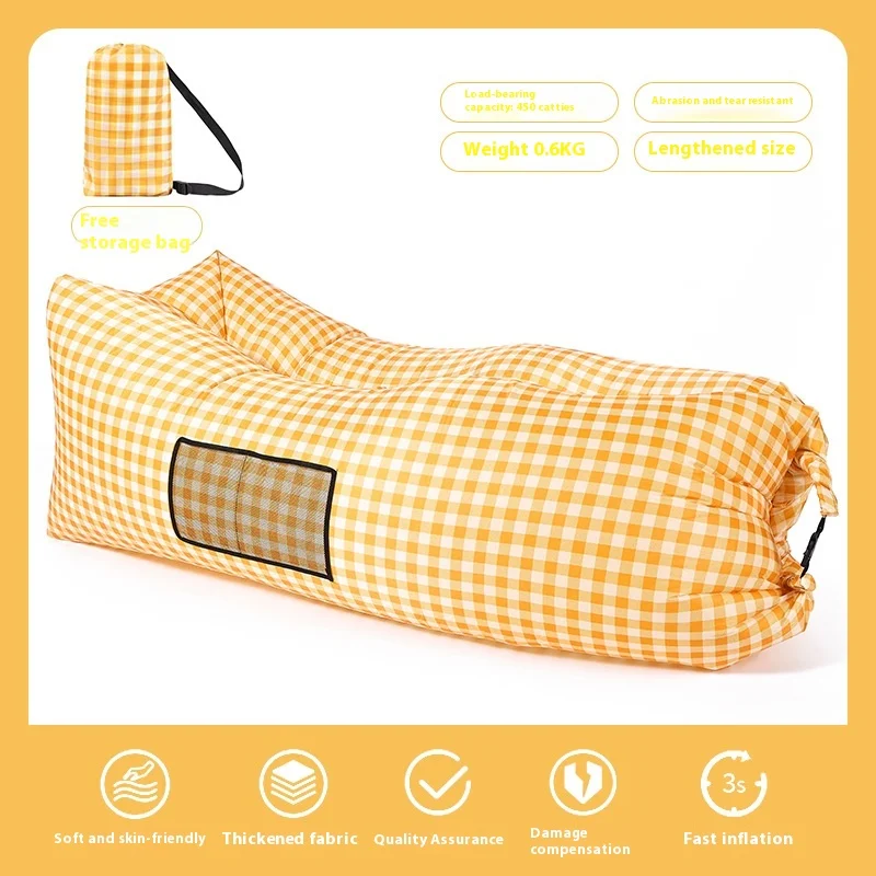 Pillow Inflatable Lazy Sofa Portable Outdoor Beach Air Sofa Bed Color Matching Lazy Sleeping Bag Bed image 6