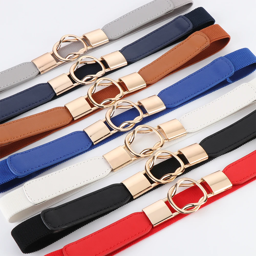 Women Belt Elastic Waistband Thin Stretch Wrap Buckle Waist Belt Elegant Cummerbunds Fashion Leaf Belt for Dress Accessories