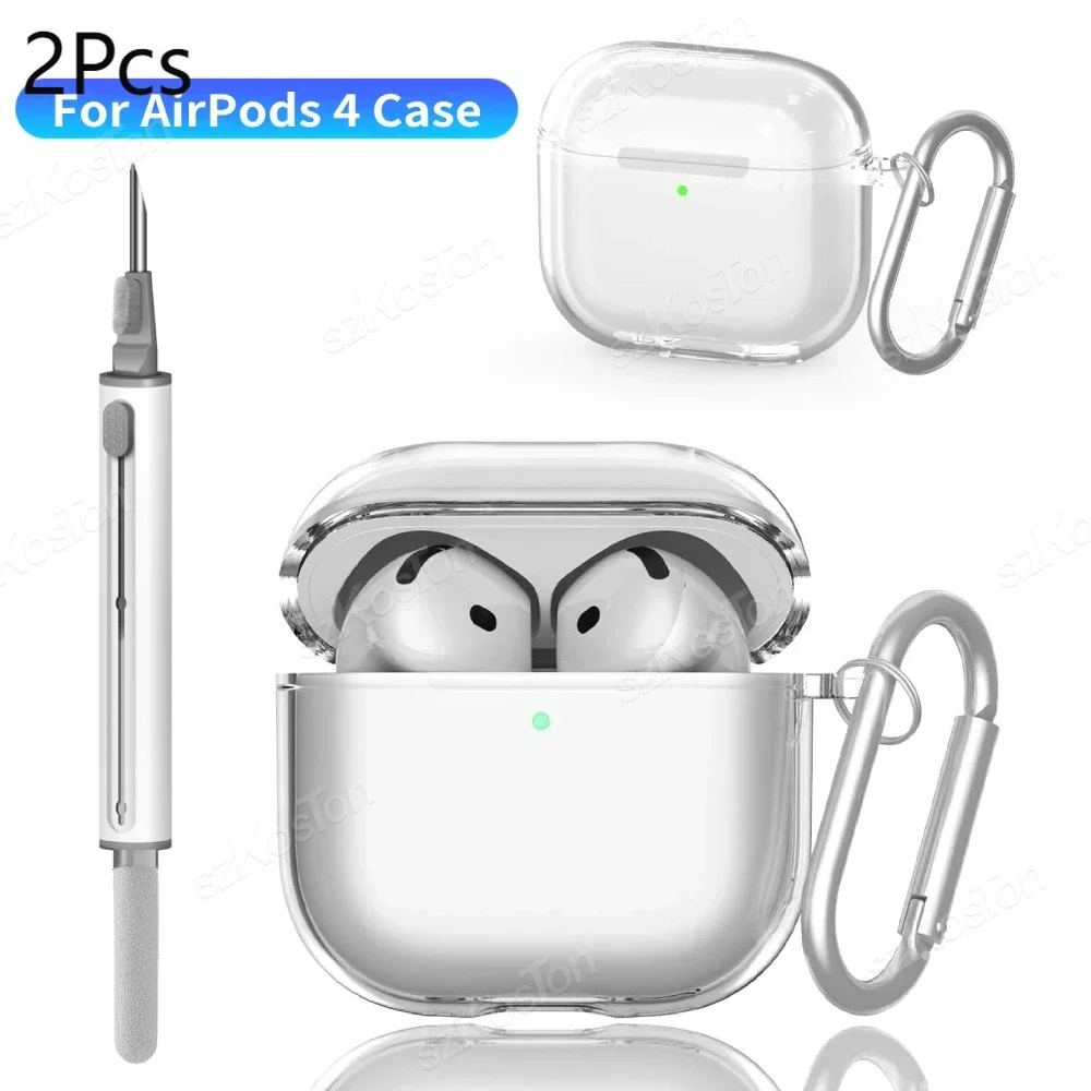 2pcs Transparent Case for AirPods 4 Earphone Soft TPU Clear Protective Cover with Cleaner Kit Keychain for AirPods4 Accessories