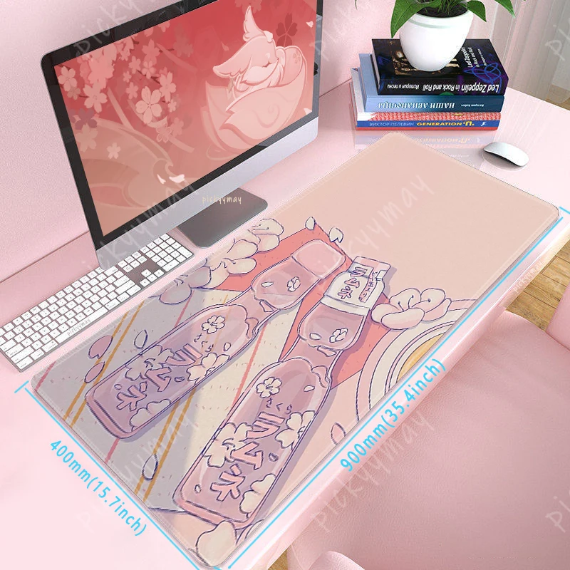 Pink Illustration Large Mousepad Kawaii Anime Mouse Pad Computer Accessories Keyboard Deskpad Laptop Cute Student Desk Mat