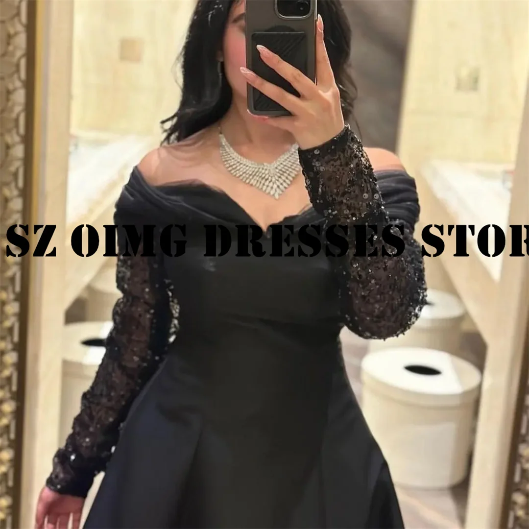 OIMG-até o chão, vestidos de baile para mulheres, lantejoulas pretas, vestidos de noite elegantes, vestido de festa formal, árabe, novo design