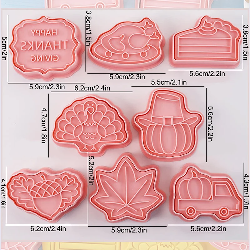 8 Pieces Thanksgiving Cookie Mold Turkey Pumpkin Maple Leaves Cookie Cutter Biscuit Mold Baking Molds Baking Tool