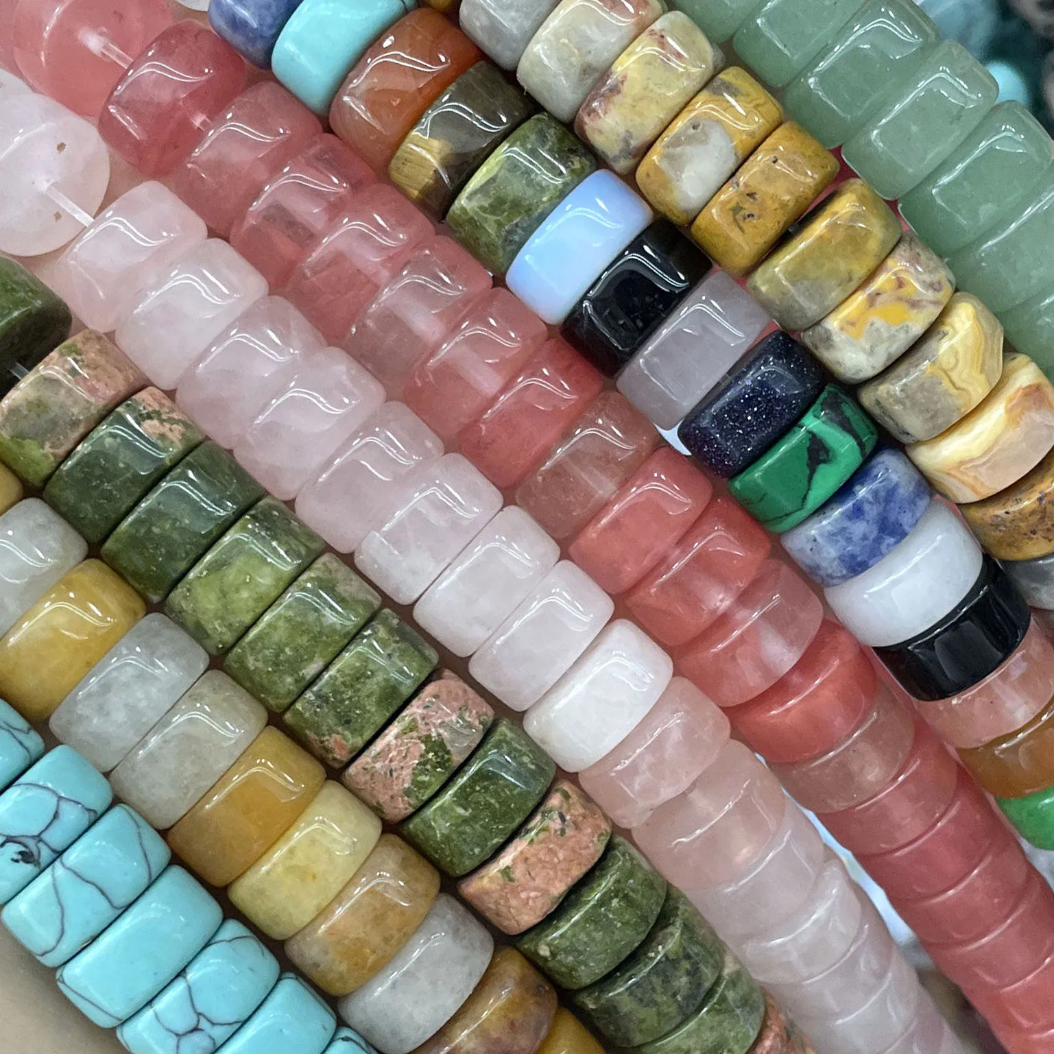 Naturstein-Rondelle-Agat-Quarz-Jade-Flachrunde-Abstandsperlen für Schmuckherstellung, DIY-Armband-Halsketten-Zubehör 6X12MM – Detail 1