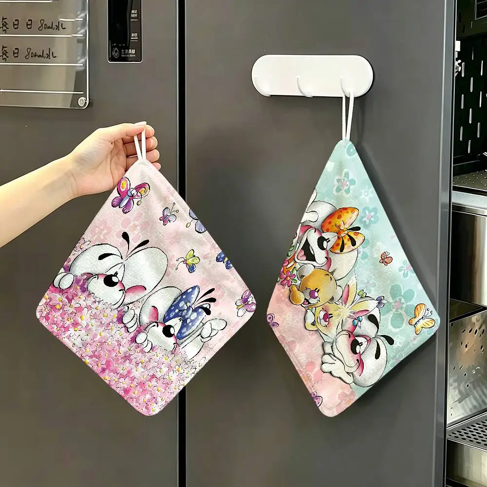 Cartoon Diddl Cute Polyester Cotton Hand Wiping Towel, Anti-shrink Hanging Kitchen Cloth for Household Cleaning
