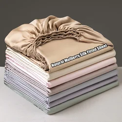 100% Natural Mulberry Silk Fitted Bed Sheets with Elastic Bands Luxury Mattress Cover Single Double King Queen Size Bed Cover