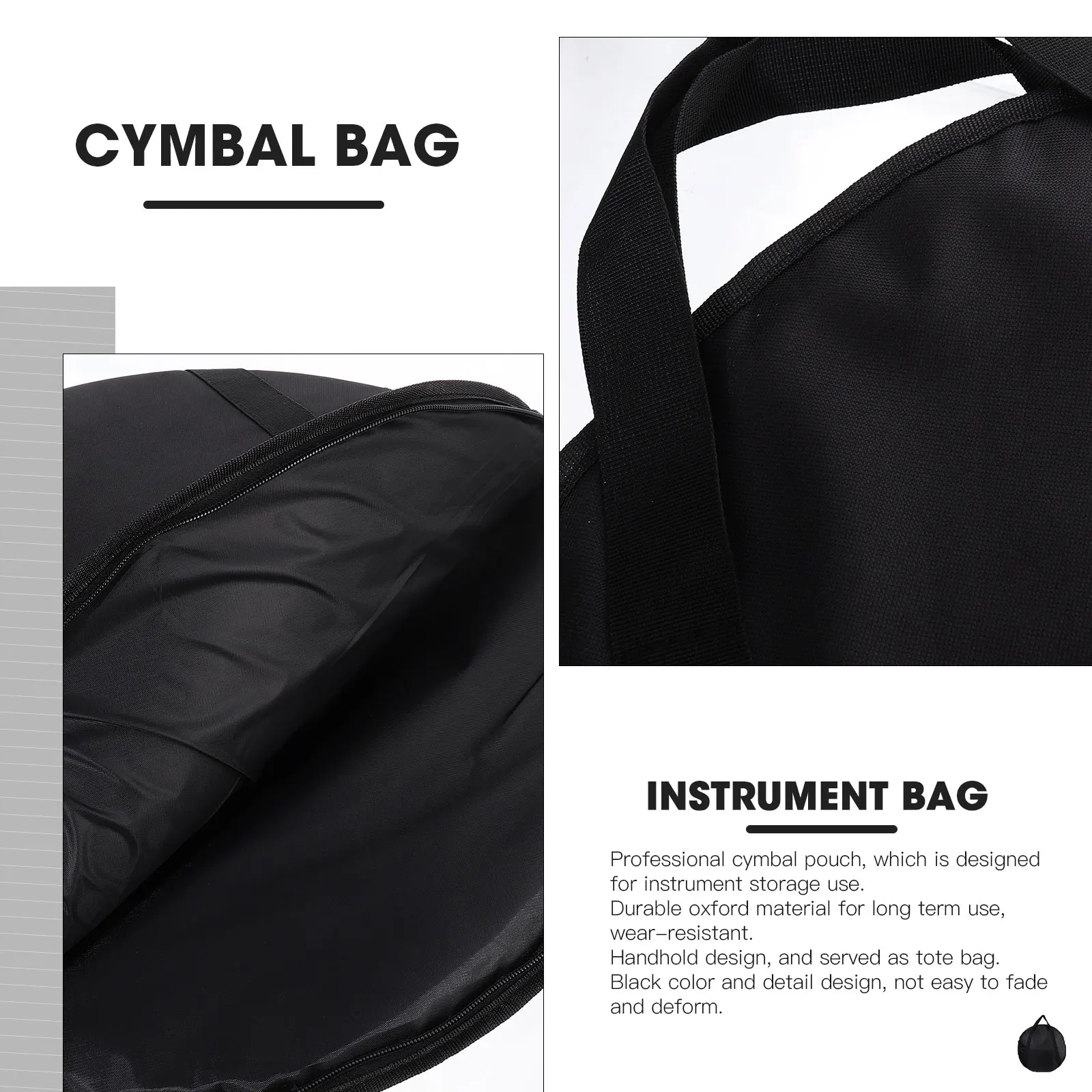 

Round Storage Bag Large Size Black Durable Oxford Handheld Tote Cymbal Pouch Instrument Case Waterproof Accessories Organizer