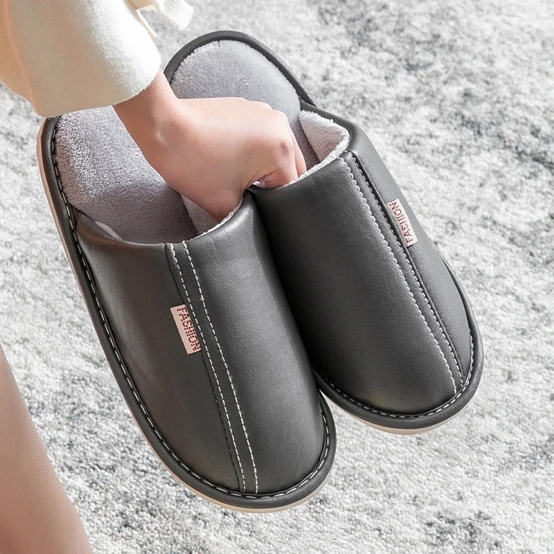 New Winter Waterproof Soft Sole Mens Indoor Antiskid Slides Flat Flip Flops Warm Fluffy Slippers Male Home Casual Cotton Shoes