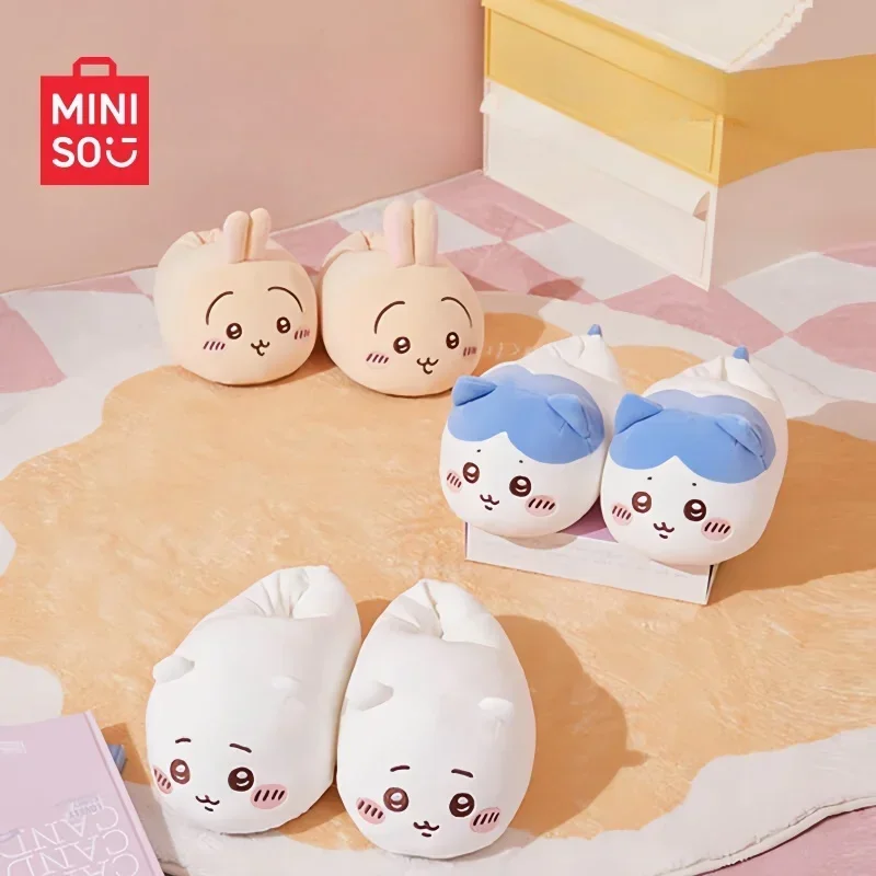 Kawaii Miniso Chiikawa Series Slippers Soft And Warm Home Cute Cartoon Autumn Winter Anti-Slip Warms Cotton Slippers Shoes Gift