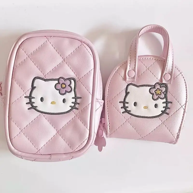 Nowa torba do przechowywania Kawaii Anime Japanese and Korean cute angel Kitty diamond grid bag Hello Kitty card camera bag CCD storage bag