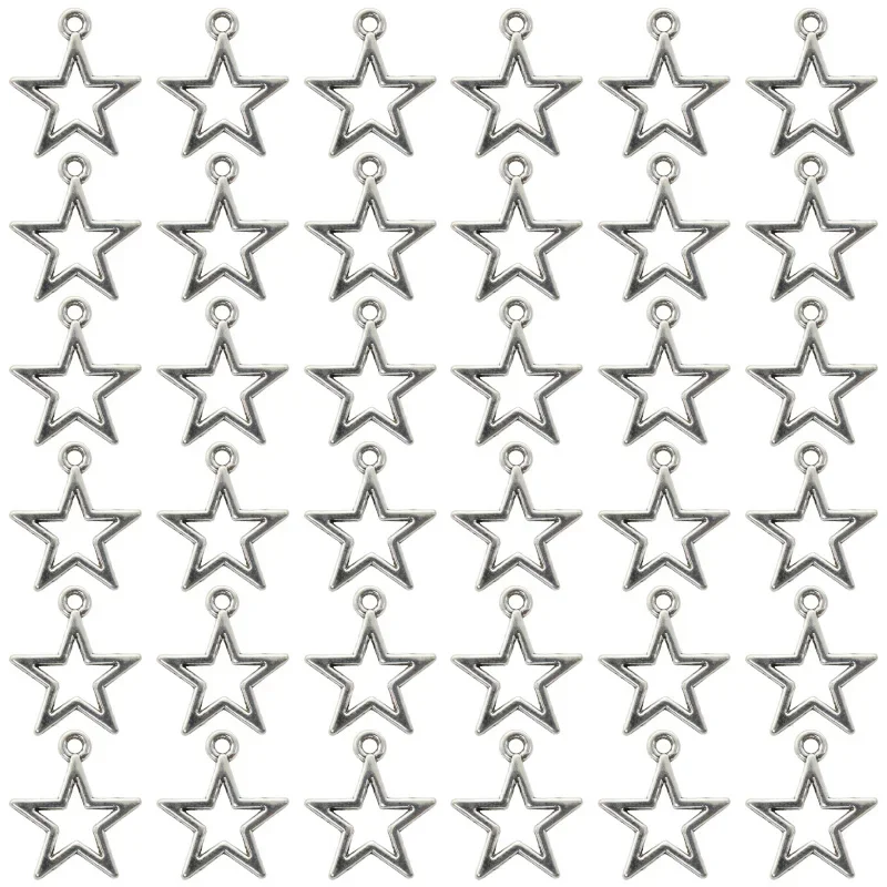 20pcs Antique Silver Plated Hollow Star Charms Alloy Pentagram Pendants For DIY Earrings Necklaces Bracelets Jewelry Making