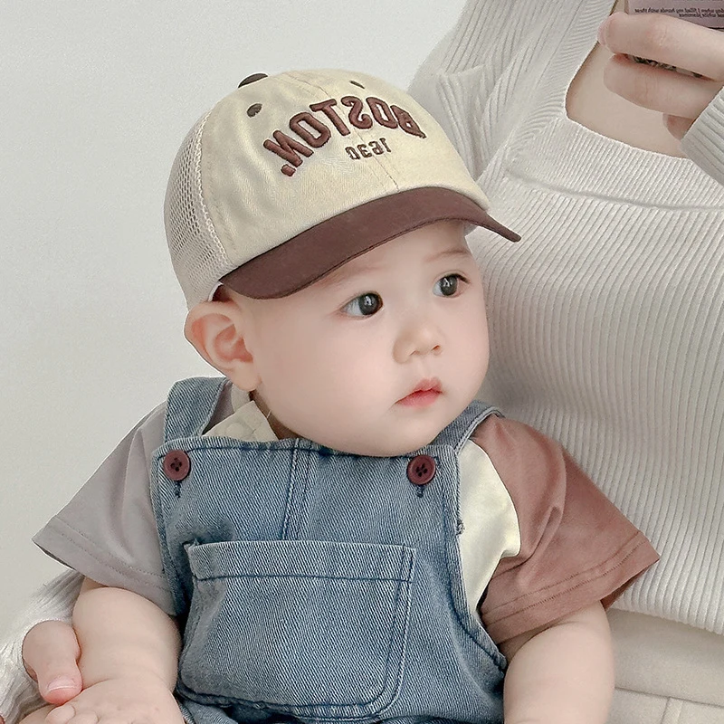 Summer Mesh Baseball Cap For Baby Letter Peaked Hat Fashion Patchwork Kids Duck Tongue Cap 6-36M Boy Girl Toddler Sunshade Visor view 3