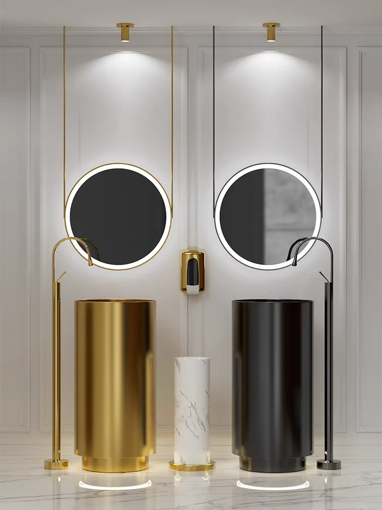 Nordic style stainless steel bathroom washbasin, high-end design floor standing integrated circular washbasin GN698ZX