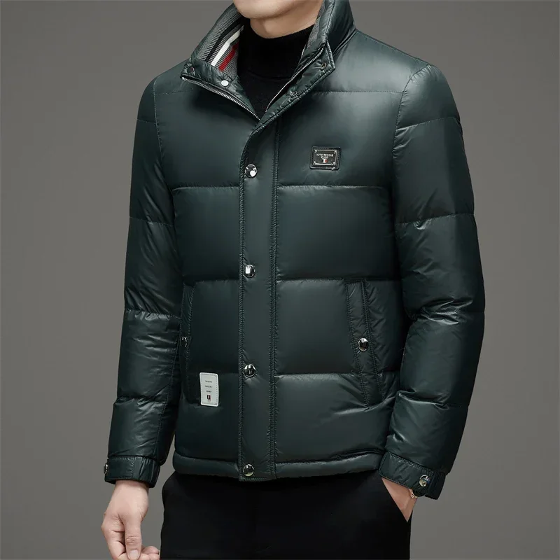 Winter New High-end Down Jacket 2024 Men\'s White Duck Down Short Thick Casual Trend Bright Thick Coat Stand Collar Jack