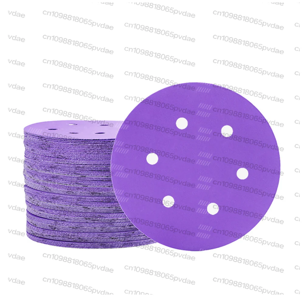 6 Inch 6 Hole Sanding Disc 150mm Hook and Loop Purple Ceramic Film Sandpaper for Wood Metal Paint Automotive,40-2000 Grit