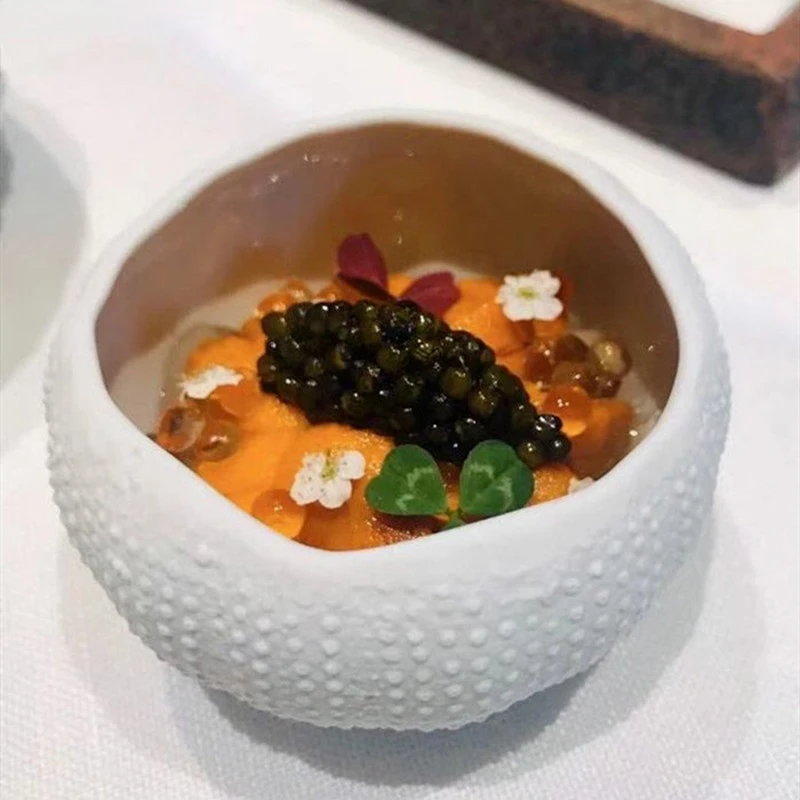 Cuenco de postre de erizo de mar de cerámica blanca, cuenco de ensalada de frutas, vajilla de restaurante, platos y tazones de cerámica para la cocina del hogar, suministros