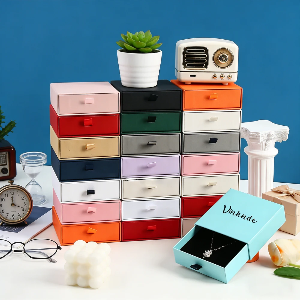 

100Pcs/Lot Beige Cardboard Packaging Drawer Boxes Custom Logo Travel Jewelry Bracelet Necklace Rings Box Wedding Gift Case Bulk