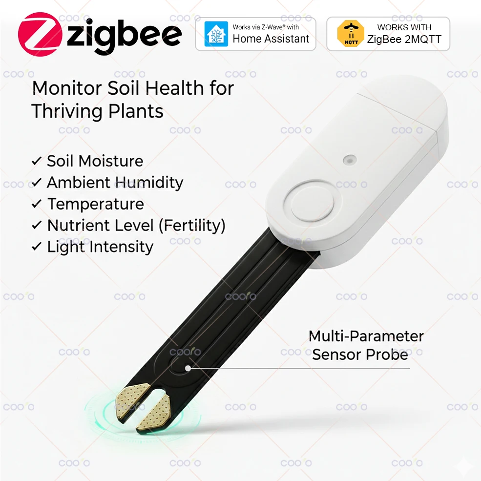 Neuer Zigbee 3.0 Bodentester 5-in-1 Bodenfeuchtigkeitssensor Temperatur-Feuchtigkeits-Fruchtbarkeits-Beleuchtungsstärkemessgerät für Haus- und Gartenpflanzen