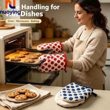 Guantes de Cocina Resistentes al Calor con Diseño de Puntos, Guantes Anti-quemaduras para Microondas y Repostería