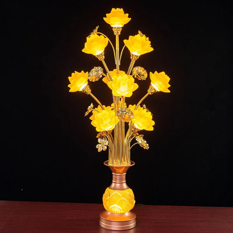 OUFULA Colored LED Lotus Table Lamp For Buddha Lamp Household Buddha Hall Lamp Glass Lamp Temple Worship Buddha Front Lamp