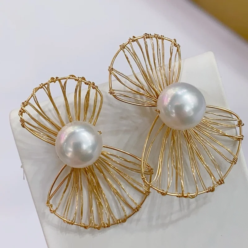 

SGARIT Jewelry Strong Light Steamed bun beads Natural Pearl Gold Earrings 14k Filled Gold Freshwater Pearl Earrings for Women