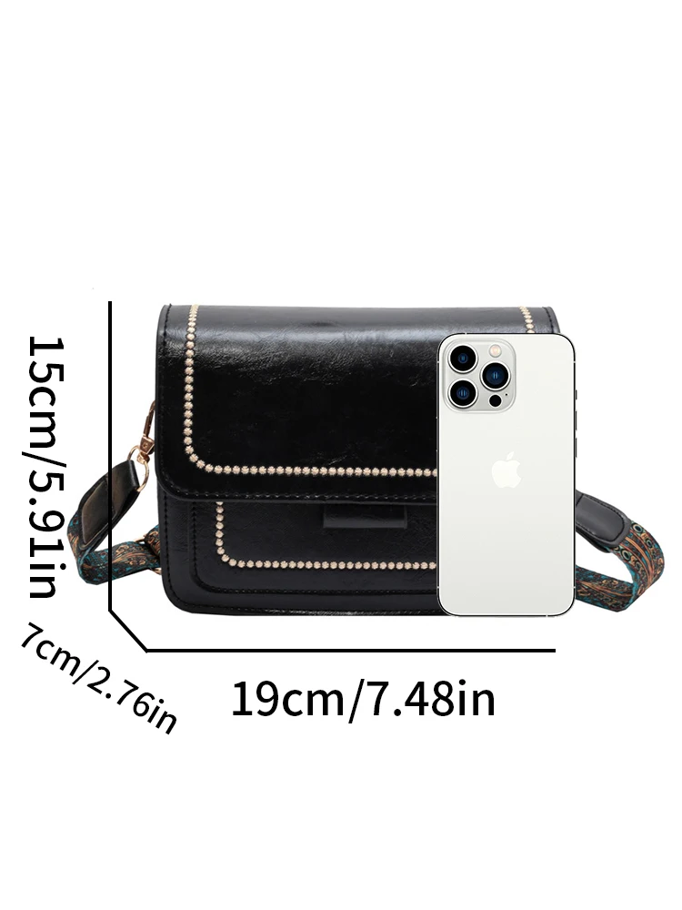 PU Leather Square Bag Retro Letter Pattern Large Capacity Shoulder Crossbody Bag for Women