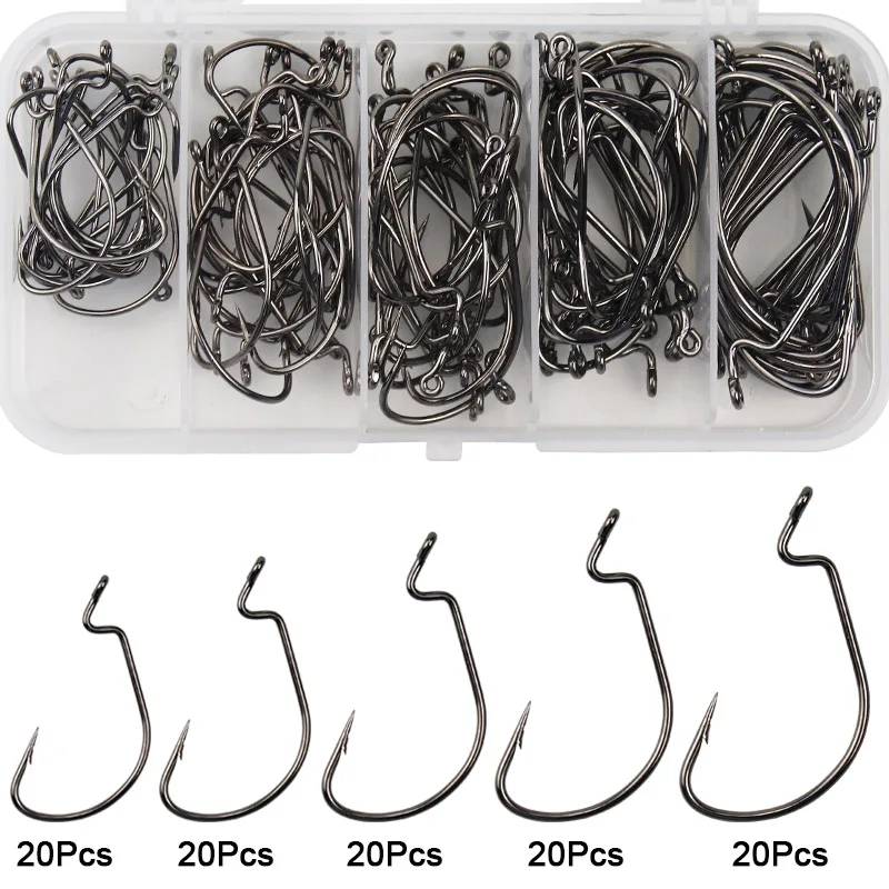 

100Pcs Crank Fishing Hooks Set EWG Worm Hook Jig Fishing Crank Bass Hooks For Soft Plastic Bait Fishing Tool Accessories