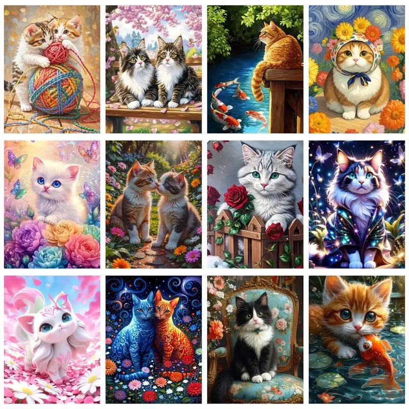 

CHENISTORY Oil Painting By Numbers Flowers Cats Acrylic Canvas Painting Home Decoration Unique Gift Modern Wall Art Picture