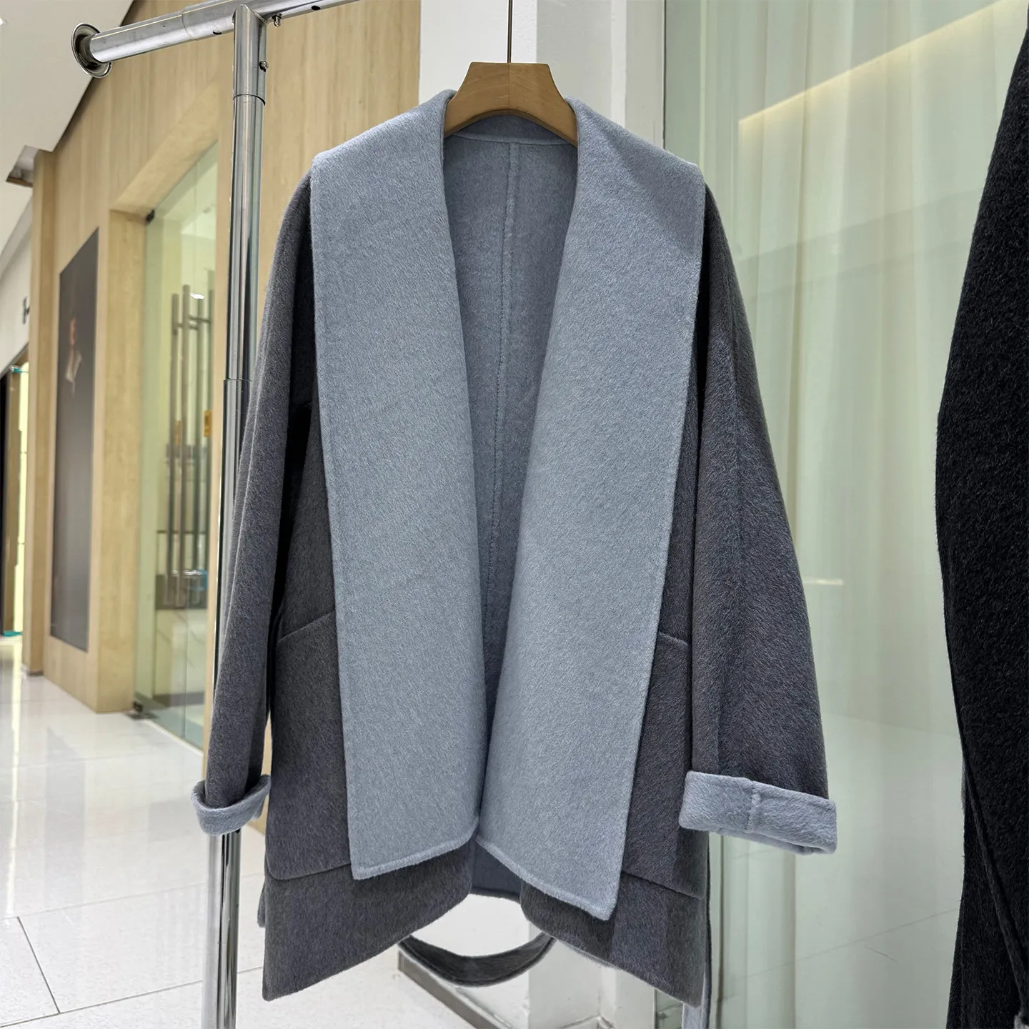 Women Double Sided Wool Coat 2026 New Autumn Winter Wide Lapel Belted Waist Mid Length Old Money Minimalist Woolen Overcoat