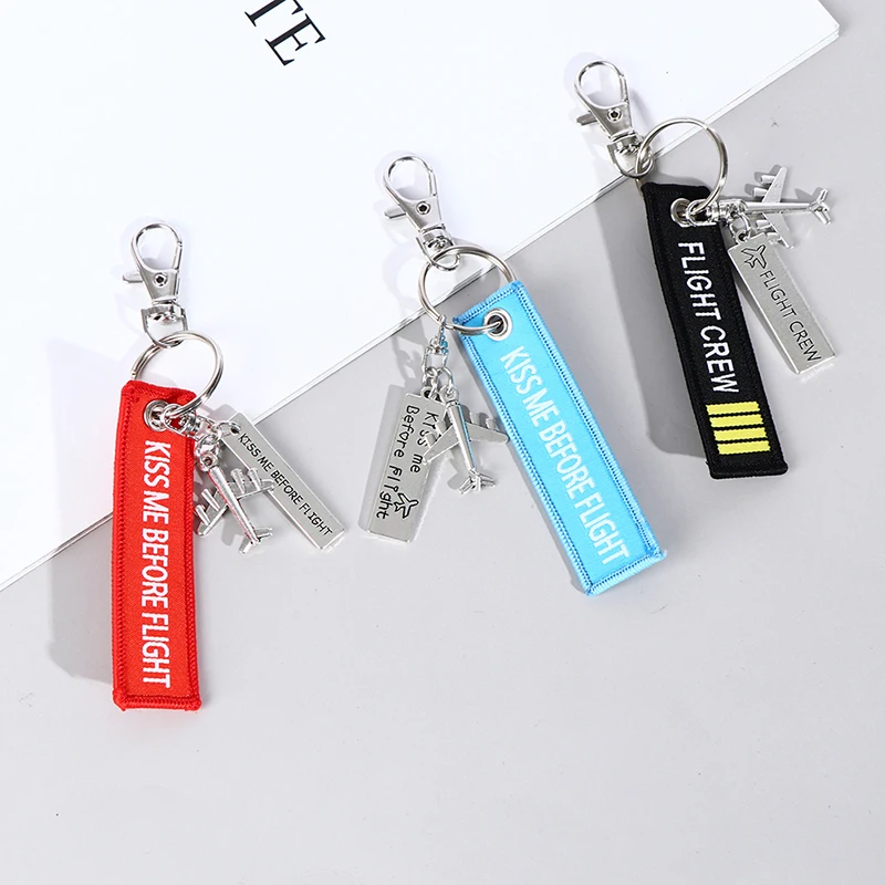 Flight Keychain Set kiss me before crew drive safe Aircraft metal carving DIY Pendant For Men Women Car Bag Key Ring