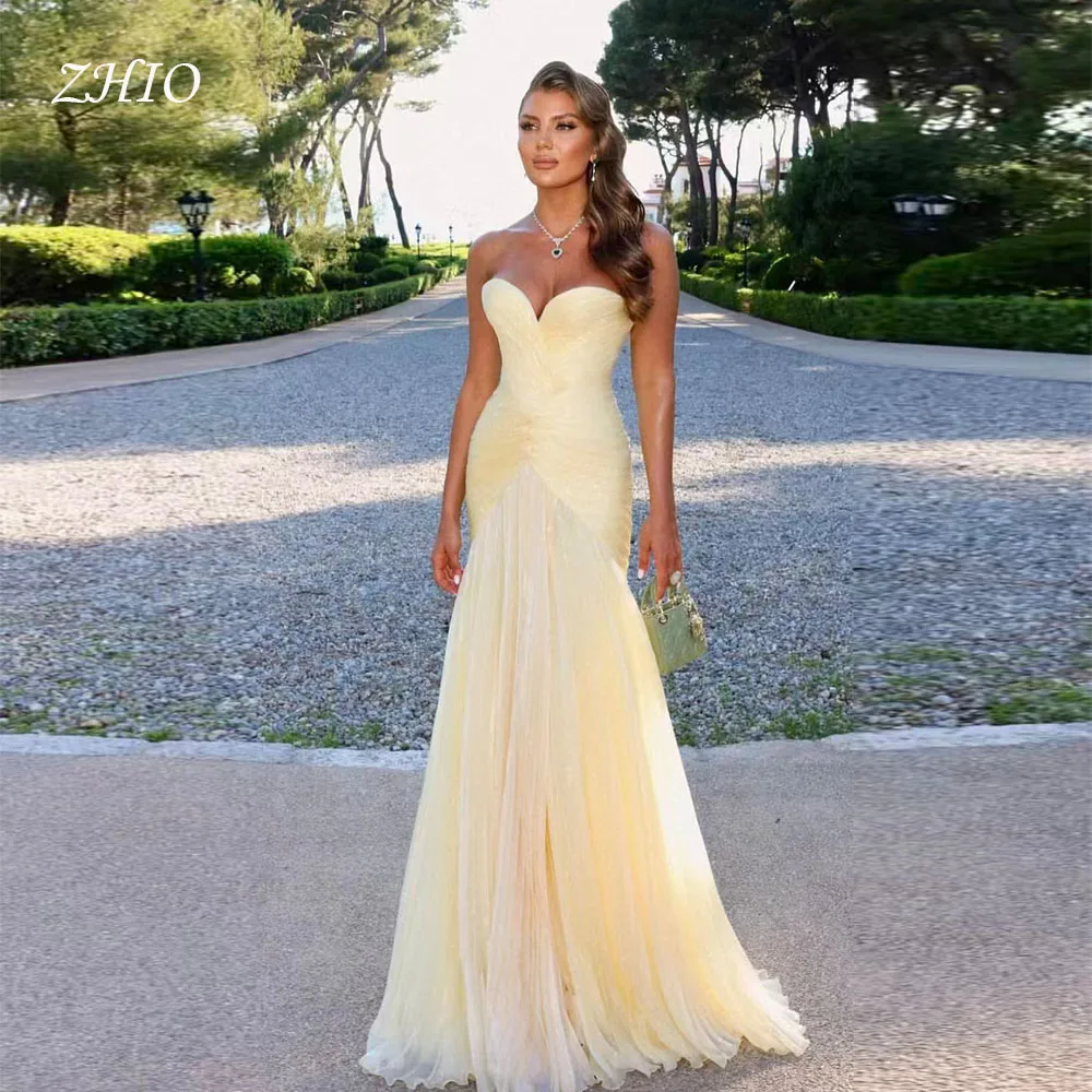 

ZHIO Classic Evening Dress Sweetheart Pleat Shiny Satin Floor Length A-Line Special Occasion Prom Gown Customized Party Dresses