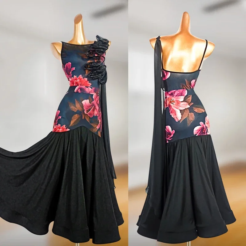 Mulheres sem mangas bodysuit balanço saia terno valsa dança moderna desempenho vestido de dança de salão roupas competição