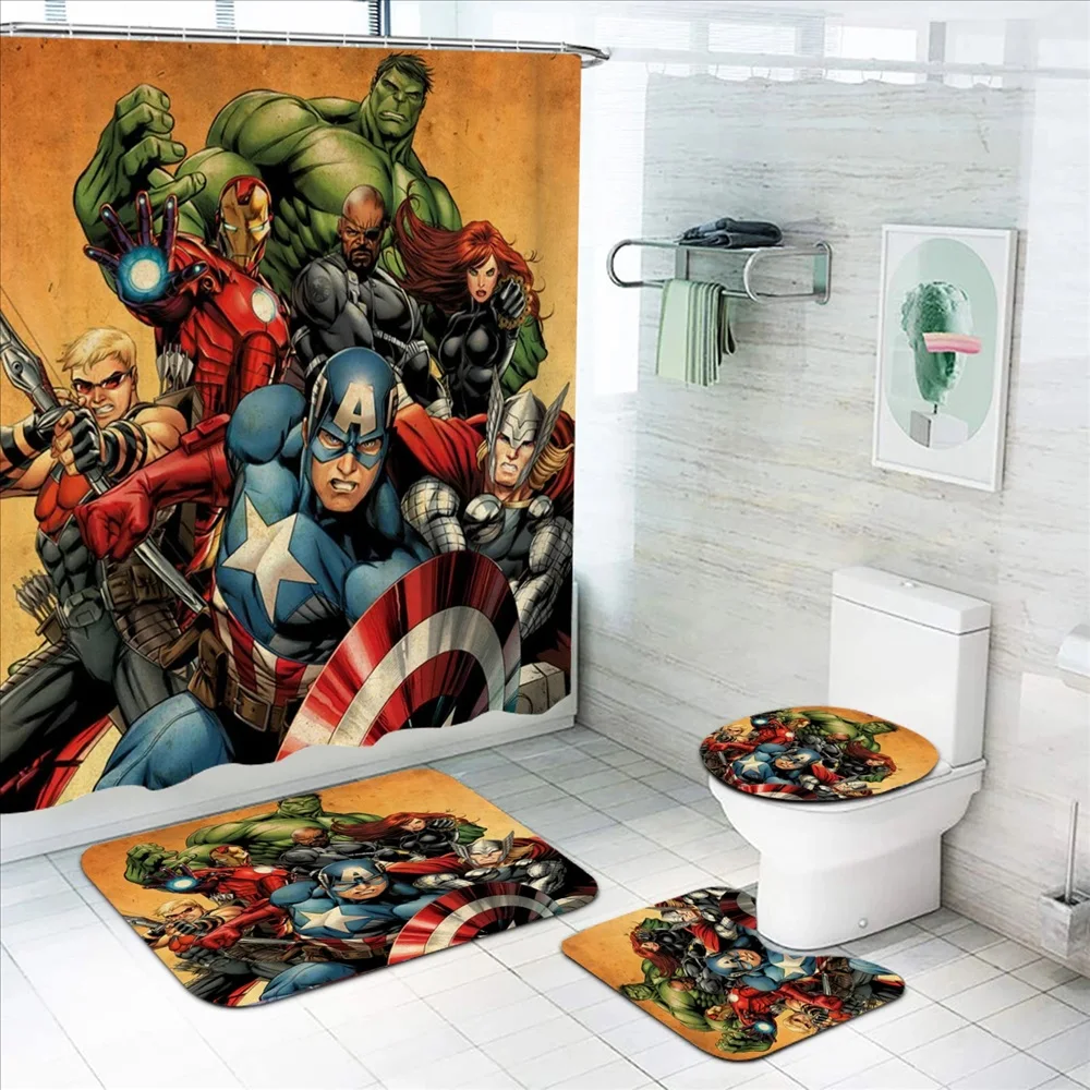 The Avengers Bathroom Decorations And Accessories 4 Piece Set Mats Shower Curtain Sets Full Curtains For Living Room Bath