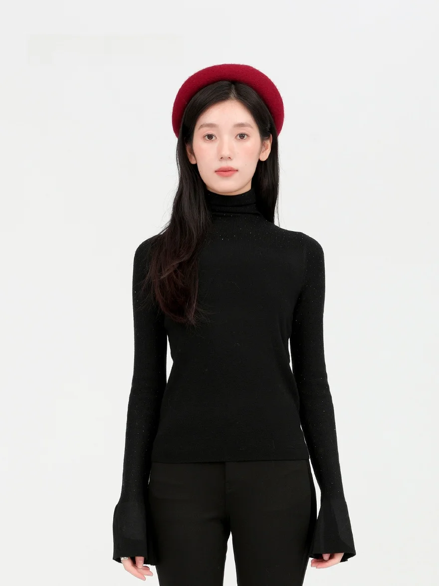 

Delanz 2025 Осенне-зимний новый базовый вязаный свитер с высоким воротником, облегающий, из шерстяной смеси, для женщин