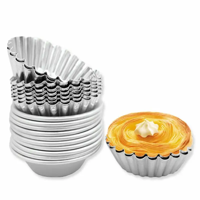 20pcs/Set Egg Tart Molder Muffin Cupcake Mini Pan Reusable Flower Shape Disposable Aluminum Cake Egg Baking Cups Pastry Tools