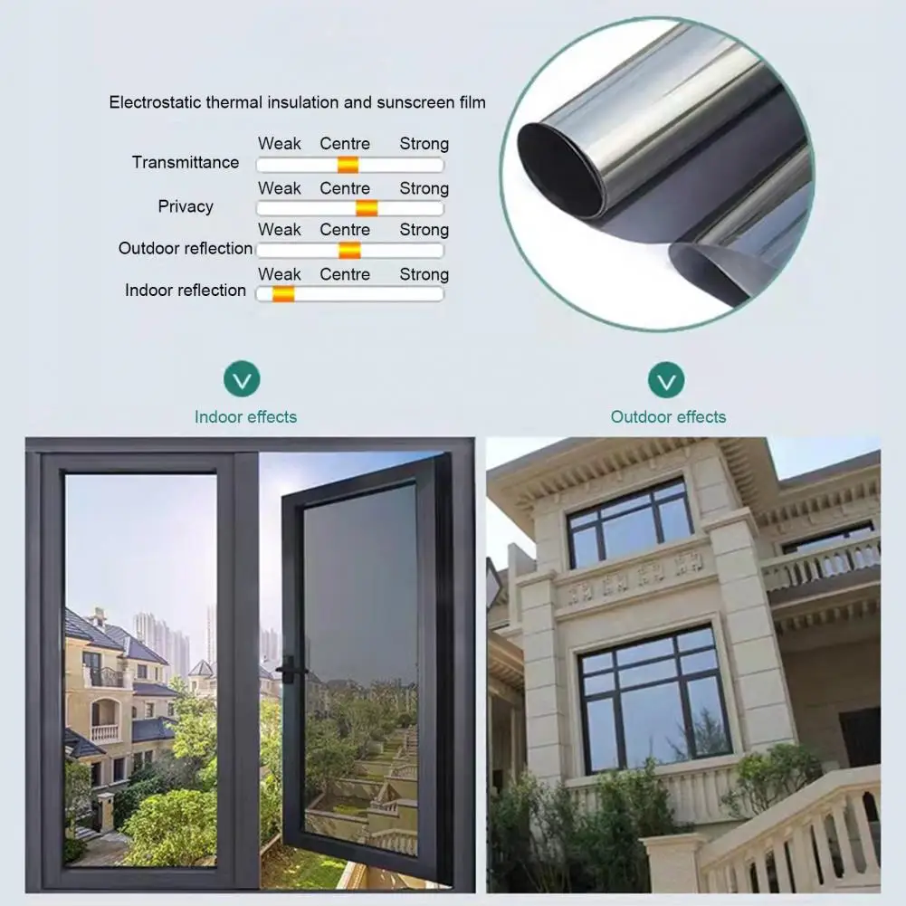 Static Glass Film Thicken Sun Protection Window Film Reusable 200cmx45cm Single Way Peep-proof Static Glass Sticker Anti-UV