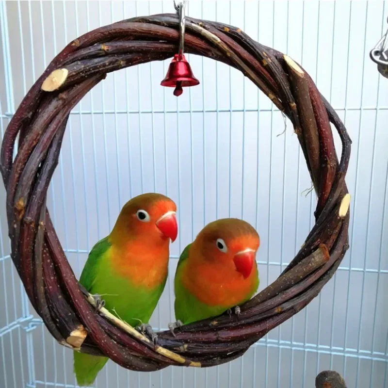 

Natural Wood Pet Parrot Raw Wood Ring Tree Branch Stand Rack Squirrel Bird Hamster Branch Perches Chew Bite Toys Rings