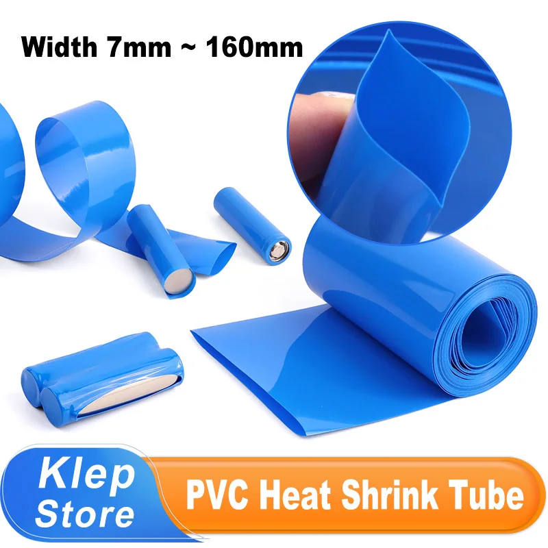 1-20m Width 7mm ~ 160mm PVC Heat Shrink Tube Insulated Sleeve Protection Wrap Battery Films for DIY Lithium Battery Packs Blue