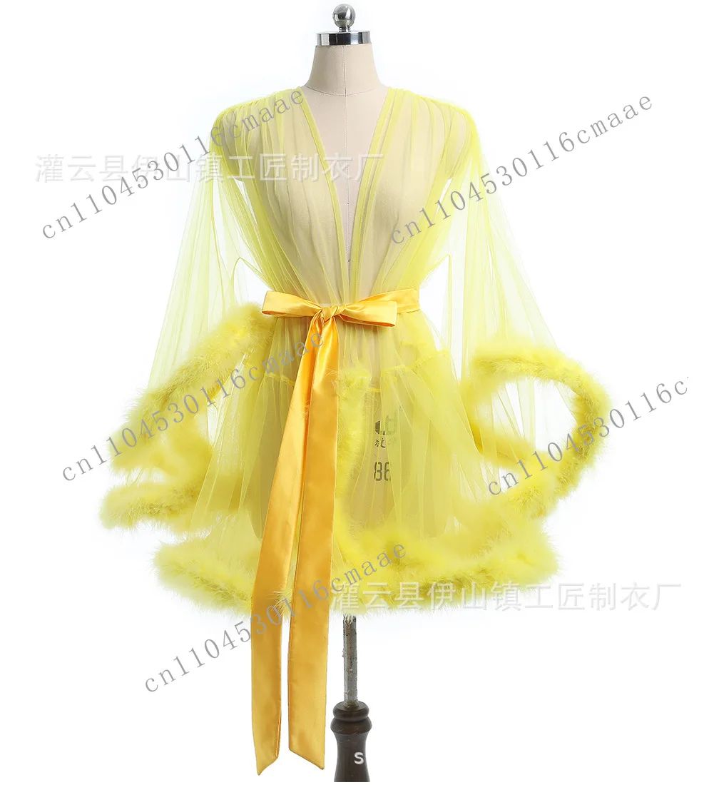 New large size women's mesh sex nightgown perspective sexy temptation belt fluffy pajamas directly from the manufacturer