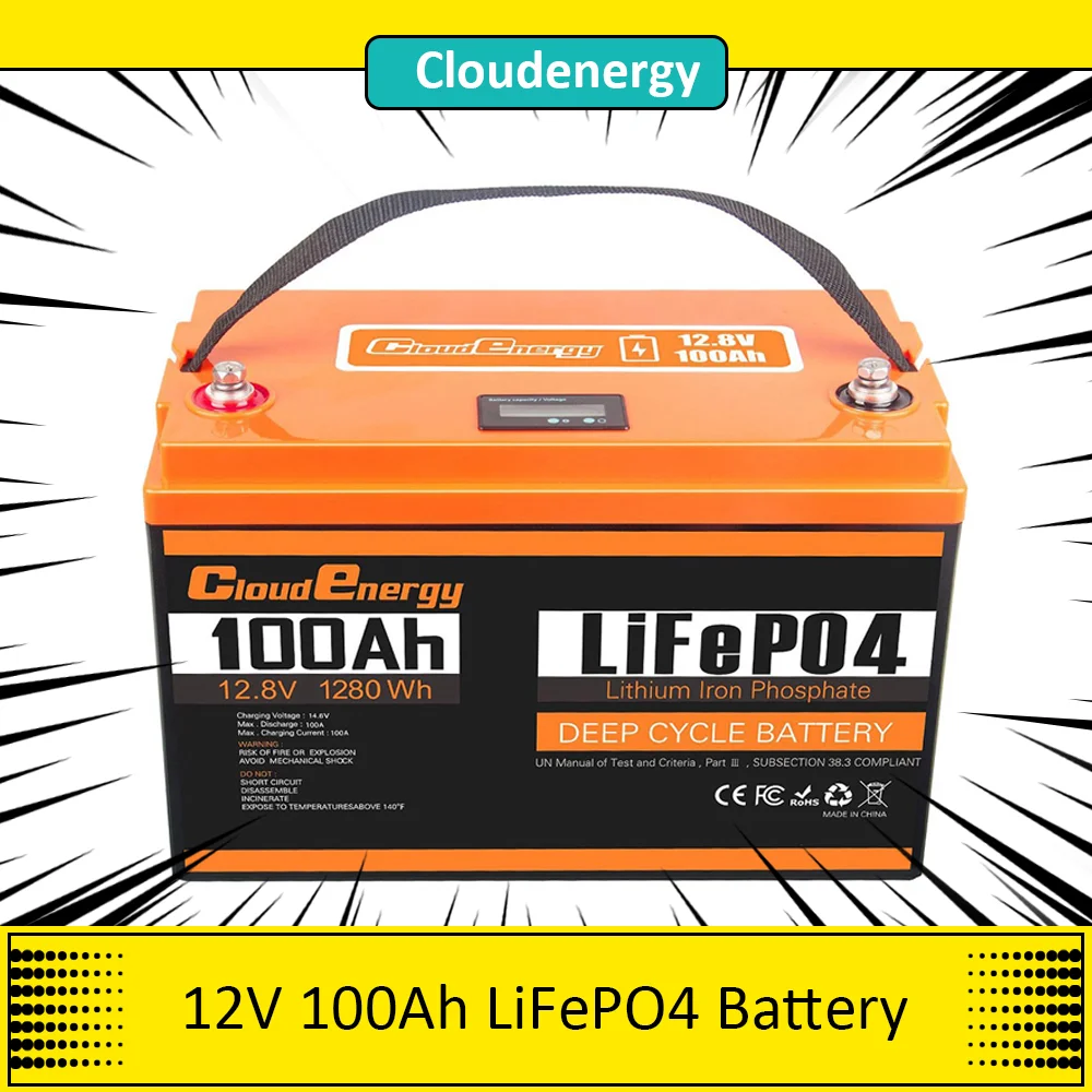 Cloudenergy 12V 100Ah LiFePO4 Power Station Battery Pack, 1280Wh Energy, 6000+ Cycles, Built-in 100A BMS, Support Series