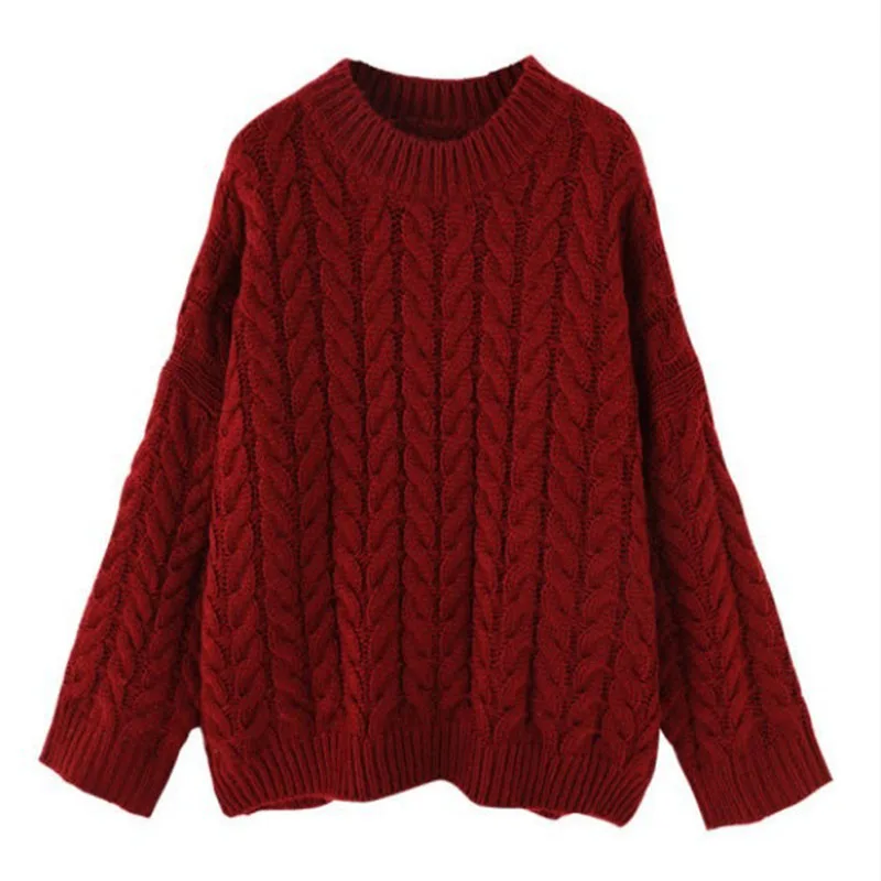 2025 الخريف الشتاء عيد الميلاد الأحمر الملتوية سترة للنساء فضفاضة تناسب الرجعية نمط الجولة الرقبة طويلة الأكمام محبوك ملابس خارجية